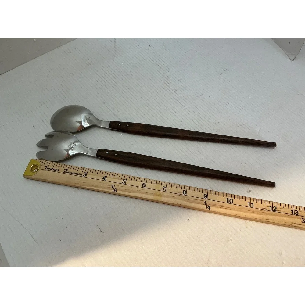 Hepe Vintage Salad Serving Set Stainless Wood Handle Denmark MCM Mid Century 12
